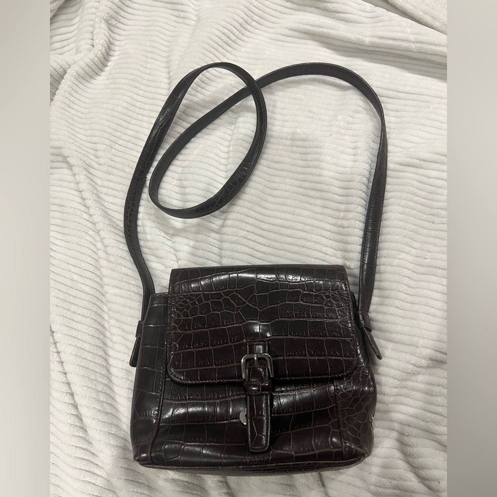 Nine West Dark Brown Croc Embossed Bag